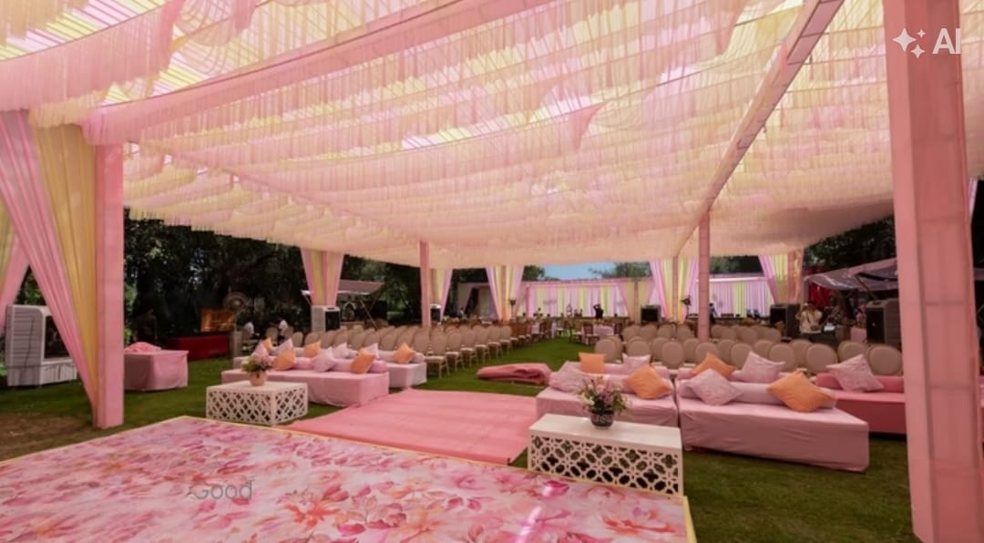 Evening ceremony aisle with floral mandap