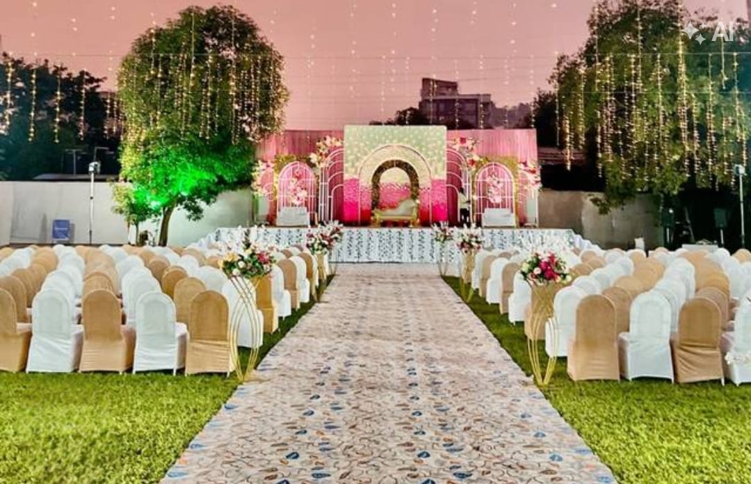 Colourful pergola canopy over the lawn